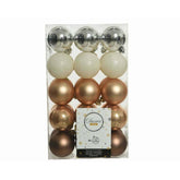 Decoris Shatterproof Bauble Box of 30 Pieces 6cm - Brown, Wool White and Silver